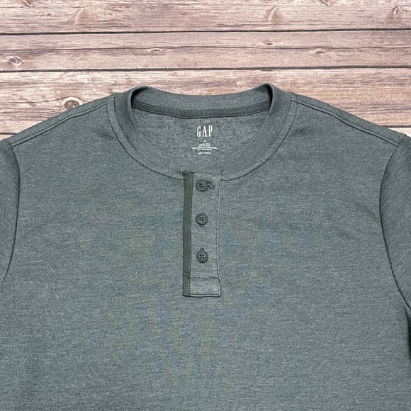 Gap Factory Heather Viridian Green Mens Henley NWT Small Midweight 3 Button - Picture 3 of 9